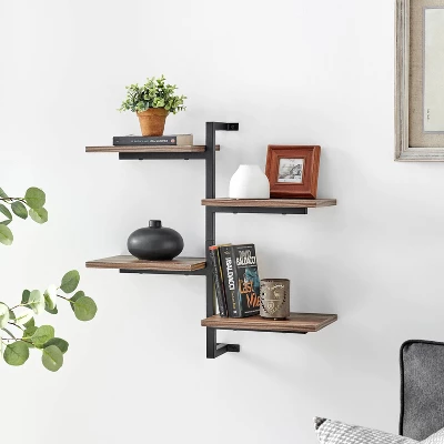 4-Tier Sienna Vertical Wall Shelf Unit Black/Rustic - Danya B. 3 4-Tier Sienna Vertical Wall Shelf Unit Black/Rustic - Danya B.
