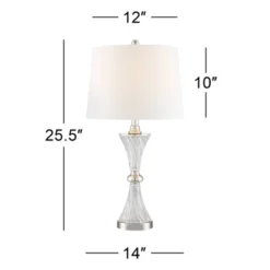 Regency Hill Luca Modern Table Lamps 25 1/2" High Set Of 2 Clear Glass With USB Charging Ports Dimmers White Fabric Drum Shade For Bedroom House Desk -Home Decoration Series GUEST 549c3260 24b8 45f0 af0b 9492e5113d0f