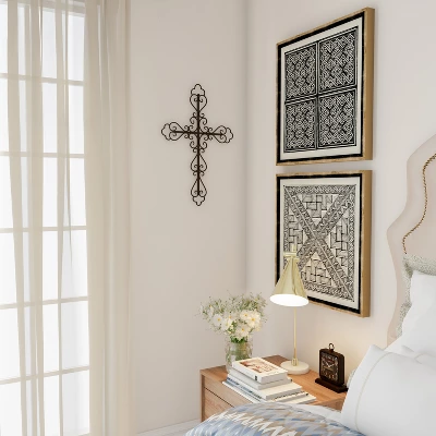 Metal Wall Cross With Decorative Fleur De Lis Design- Rustic Handcrafted Religious Wall Art For Décor In Living Room, Bedroom, More By Lavish Home 8 Metal Wall Cross With Decorative Fleur De Lis Design- Rustic Handcrafted Religious Wall Art For Décor In Living Room, Bedroom, More By Lavish Home - Image 6