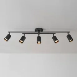 5-Light Matte Black Track Lighting With Center Swivel Bar With Pivoting Shades - Globe Electric -Home Decoration Series GUEST 59fd0951 4e29 42d1 9f02 14a5d46ed882