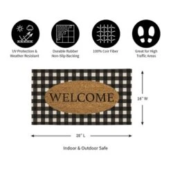 Evergreen Buffalo Check Welcome Indoor Outdoor Natural Coir Doormat 1'4"x2'4" Black -Home Decoration Series GUEST 5b7e322f 471e 4e4b 86a0 c2afa1217182