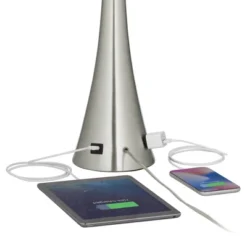 360 Lighting Karl Modern Table Lamps 27 1/2" Tall Set Of 2 Brushed Nickel With USB And Outlet White Drum Shade For Bedroom Living Room House Bedside -Home Decoration Series GUEST 5d8fe791 e1dc 43f6 b636 8b8c627300b3