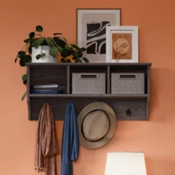 Woodbury Wall Shelf With Cubbies And Hooks Woodgrain - RiverRidge Home 14 Woodbury Wall Shelf With Cubbies And Hooks Woodgrain - RiverRidge Home -Home Decoration Series GUEST 5e31ff2d 4559 4698 ba19 1981831cd196