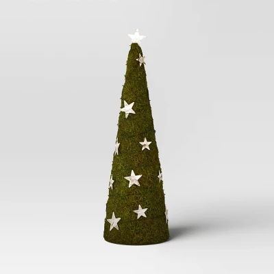 17" Battery Operated Lit Artificial Moss With Stars Christmas Tree Sculpture - Wondershop™ Green 4 17" Battery Operated Lit Artificial Moss With Stars Christmas Tree Sculpture - Wondershop™ Green - Image 2