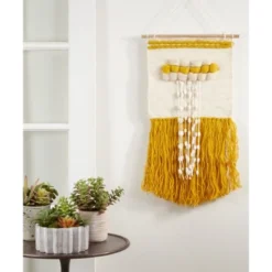 Saro Lifestyle Textured Woven Wall Hanging, 14"x28" Oblong, Yellow -Home Decoration Series GUEST 6553dea4 9903 4a29 8f7f 600df6edd1bc
