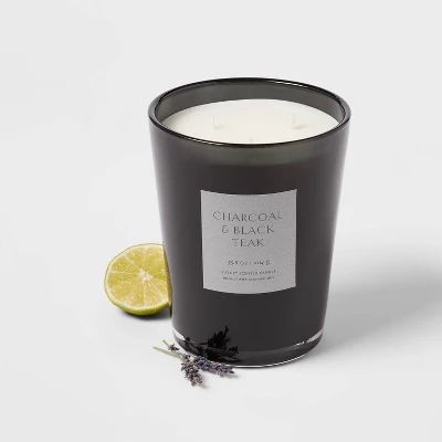 Colored Vase Glass With Dustcover & Black Teak Candle Black - Threshold™ 4 Colored Vase Glass With Dustcover & Black Teak Candle Black - Threshold™ - Image 2