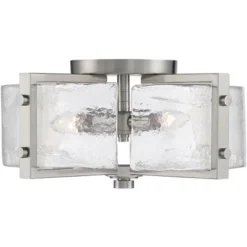 Possini Euro Design Prane Modern Industrial Ceiling Light Semi Flush Mount Fixture 17" Wide Brushed Nickel 4-Light Warped Glass For Bedroom Kitchen -Home Decoration Series GUEST 67e31c74 0341 4bbe 8a39 d9439e2bc16c