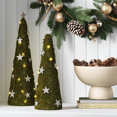 17" Battery Operated Lit Artificial Moss With Stars Christmas Tree Sculpture - Wondershop™ Green 3 17" Battery Operated Lit Artificial Moss With Stars Christmas Tree Sculpture - Wondershop™ Green