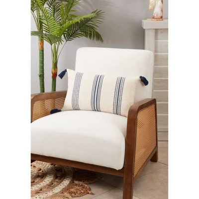 12"x20" Oversize Textured Striped Tassel Down Filled Lumbar Throw Pillow Navy Blue - Saro Lifestyle 4 12"x20" Oversize Textured Striped Tassel Down Filled Lumbar Throw Pillow Navy Blue - Saro Lifestyle - Image 2