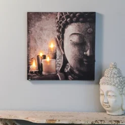 LuxenHome Zen Buddha And Candles Lighted Canvas Print -Home Decoration Series GUEST 6d5f2a3e 9e22 4d8a 92de 949aaae3adbe