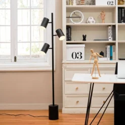 63" 3-Light Pratt Floor Lamp With Large Faux Marble Weighted Base Matte Black - Globe Electric -Home Decoration Series GUEST 6f40b11b ff6c 4297 817e 012e3a476190