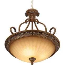 Kathy Ireland Sterling Estate Golden Bronze Pendant Chandelier 26 1/2" Wide Rustic Champagne Bowl Shade 3-Light Fixture For Dining Room Kitchen Island -Home Decoration Series GUEST 706706a2 27d1 4081 976d a8f40b5ff410