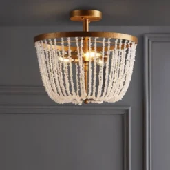 Home Decoration Series 34 15" Stone/Metal Georgian Flush Mount Ceiling Light (Includes Energy Efficient Light Bulb) Antique Gold - JONATHAN Y