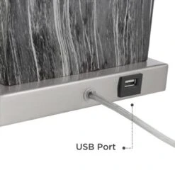360 Lighting Connie Modern Table Lamps Set Of 2 With White Marble Riser 25" High Black Faux Marble USB Charging Port White Rectangular Shade For Desk -Home Decoration Series GUEST 71589750 1e2d 47e9 a685 da6f3eb5bf29