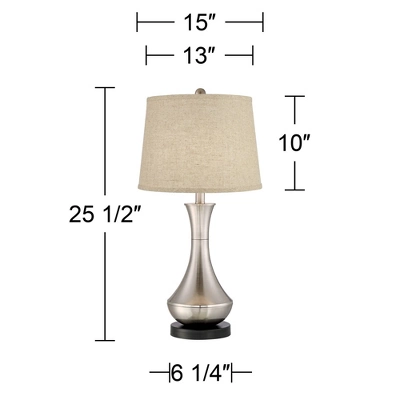 360 Lighting Simon Modern Table Lamps 25 1/2" High Set Of 2 Brushed Nickel With USB Charging Port Burlap Fabric Drum Shade For Bedroom Bedside Desk 6 360 Lighting Simon Modern Table Lamps 25 1/2" High Set Of 2 Brushed Nickel With USB Charging Port Burlap Fabric Drum Shade For Bedroom Bedside Desk - Image 4