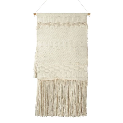 Saro Lifestyle Saro Lifestyle Wall Hanging With Woven Design, Ivory, 24"x48" 3 Saro Lifestyle Saro Lifestyle Wall Hanging With Woven Design, Ivory, 24"x48"