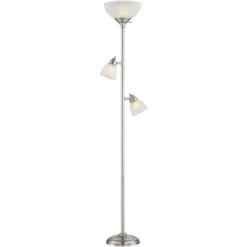 360 Lighting Ellery Modern Torchiere Floor Lamp With Side Lights 72" Tall Brushed Nickel Frosted White Glass Shade For Living Room Reading Bedroom -Home Decoration Series GUEST 7f33b743 32b6 4949 b743 9c97226e3e84