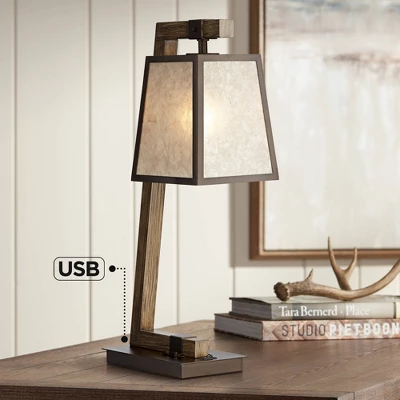 Franklin Iron Works Tribeca Rustic Farmhouse Table Lamp 25" High Metal With USB Charging Port Light Mica Drum Shade For Bedroom Living Room Bedside 3 Franklin Iron Works Tribeca Rustic Farmhouse Table Lamp 25" High Metal With USB Charging Port Light Mica Drum Shade For Bedroom Living Room Bedside