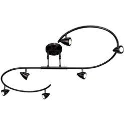 Pro Track Salazar S-Wave 6-Head LED Ceiling Track Light Fixture Kit Spot Light GU10 Adjustable Black Metal Modern Kitchen Bathroom Dining 54" Wide -Home Decoration Series GUEST 8431048a fcdc 4990 8599 48250f6ba628