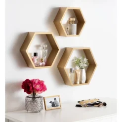 3pc Putnam Hexagon Wood Shelf Set Gold - Kate & Laurel All Things Decor -Home Decoration Series GUEST 8435ebf9 4873 4e1d afb3 55b6ea6ae964