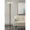 Possini Euro Design Modern Torchiere Floor Lamp LED 72" Tall Black Antique Brass White Glass Shade For Living Room Reading Uplight