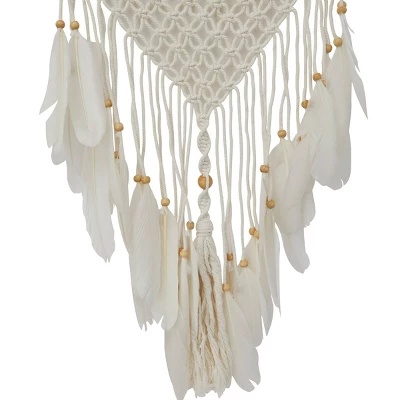 42" X 14" Cotton Macrame Handmade Intricately Woven Dreamcatcher Wall Decor With Beaded Fringe Tassels White - Olivia & May 4 42" X 14" Cotton Macrame Handmade Intricately Woven Dreamcatcher Wall Decor With Beaded Fringe Tassels White - Olivia & May - Image 2