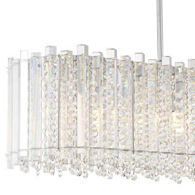Possini Euro Design Mirabell Chrome Linear Island Pendant Chandelier 34" Wide Modern LED Clear Glass Crystal 6-Light Fixture For Dining Room Kitchen 4 Possini Euro Design Mirabell Chrome Linear Island Pendant Chandelier 34" Wide Modern LED Clear Glass Crystal 6-Light Fixture For Dining Room Kitchen - Image 2