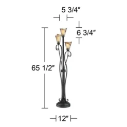 Franklin Iron Works Rustic Floor Lamp 3-Light Tree 65.5" Tall Powder Coated Black Wavy Amber Art Glass Shade For Living Room Bedroom Uplight -Home Decoration Series GUEST 888af6fb e60b 4dde 9bb2 f3b8f0b945ef