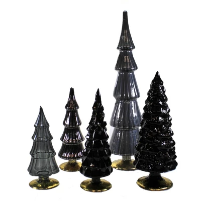 Christmas 17.0" Black Gray Glass Hued Trees S/5 Decorate Halloween Mercury Cody Foster - Decorative Sculptures 4 Christmas 17.0" Black Gray Glass Hued Trees S/5 Decorate Halloween Mercury Cody Foster - Decorative Sculptures - Image 2