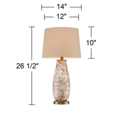 Regency Hill Cottage Table Lamps 26.5" High Set Of 2 Mother Of Pearl Tile Vase Beige Drum Shade For Living Room Family Bedroom Bedside Office -Home Decoration Series GUEST 8bab6cf4 9521 4bde b4ca 97031b3b148c