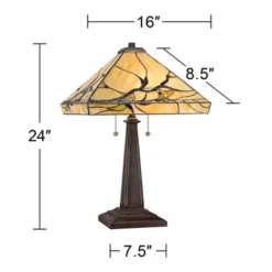 Robert Louis Tiffany Budding Branch Mission Table Lamp 24" High Bronze With Table Top Dimmer Art Glass Square Shade For Bedroom Living Room Bedside -Home Decoration Series GUEST 8eeb7f5d 9548 41ac 97a2 8056bb0096ae