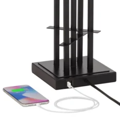 Possini Euro Design Deborah Modern Mid Century Table Lamp 30" Tall Black With USB Charging Port Gold Metal Double Drum Shades For Living Room Desk -Home Decoration Series GUEST 910d7d9c 2f76 4380 a802 662bc76f6275