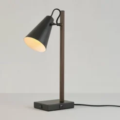 18" Nash Table Lamp With Faux Wood Arm Matte Black - Globe Electric -Home Decoration Series GUEST 9112315c 10d6 4361 965c cbbadffd3108