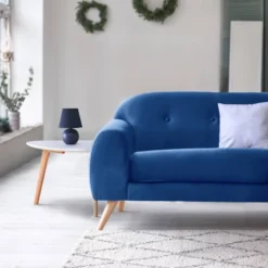 8.66" Petite Ceramic Orb Base Bedside Table Desk Lamp With Matching Tapered Drum Fabric Shade Blue - Creekwood Home -Home Decoration Series GUEST 93d96d50 c856 489a afe9 5d8cef5bae43