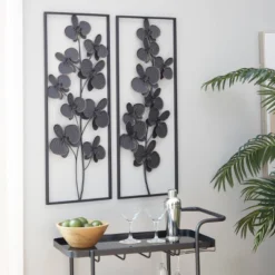 Set Of 2 Metal Floral Orchid Wall Decors With Black Frame Black - Olivia & May -Home Decoration Series GUEST 953438f9 dec8 41f2 b26b 0ded378ba6ea