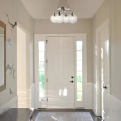 18" 4-Light Piper Farmhouse Rustic Iron/Glass LED Semi Flush Mount Nickel/Clear - JONATHAN Y -Home Decoration Series GUEST 96676dc3 db2f 44af 92a8 8e052679df65