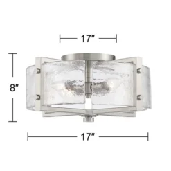 Possini Euro Design Prane Modern Industrial Ceiling Light Semi Flush Mount Fixture 17" Wide Brushed Nickel 4-Light Warped Glass For Bedroom Kitchen -Home Decoration Series GUEST 968afca0 1c02 432c 9354 62d2a6a517c1