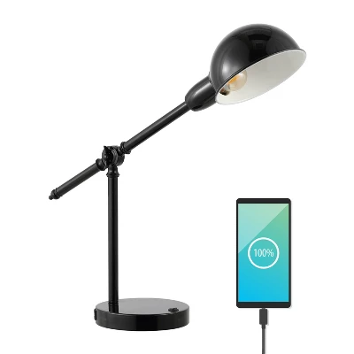 20.25" Curtis Vintage Industrial Iron Adjustable Dome Shade Task Lamp With USB Charging Port (Includes LED Light Bulb) - JONATHAN Y 10 20.25" Curtis Vintage Industrial Iron Adjustable Dome Shade Task Lamp With USB Charging Port (Includes LED Light Bulb) - JONATHAN Y - Image 8