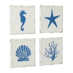 Set Of 4 Metal Sea Horse Speckled Wall Decors With Starfish Shell And Coral Designs Cream - Olivia & May -Home Decoration Series GUEST 9a469958 0311 4daf ba9d e0f544396f3a