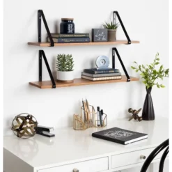 27" X 8.3" 2pc Solomon Wooden Shelf Set Brown/Black - Kate & Laurel All Things Home -Home Decoration Series GUEST 9a53e60a bbeb 44bd b34a d8e15d2d2611