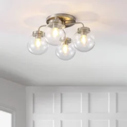 18" 4-Light Piper Farmhouse Rustic Iron/Glass LED Semi Flush Mount Nickel/Clear - JONATHAN Y -Home Decoration Series GUEST 9ae0360b 4aaf 4c46 b0a7 d64cad718f2c