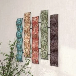 Metal Abstract 5 Wavy Panels Wall Decor With Embossed Details - Olivia & May -Home Decoration Series GUEST 9b71726e df96 401b a873 e722ec49f6f3