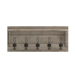 Merrick Lane Pine Wood 24 Inch Wall Mount Storage Rack With 5 Hanging Hooks And Upper Display Shelf -Home Decoration Series GUEST 9e26a946 6a96 4a1f bcfd cedad5a7bbb6