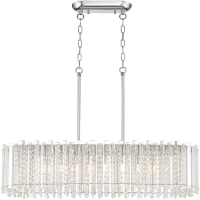 Possini Euro Design Mirabell Chrome Linear Island Pendant Chandelier 34" Wide Modern LED Clear Glass Crystal 6-Light Fixture For Dining Room Kitchen 6 Possini Euro Design Mirabell Chrome Linear Island Pendant Chandelier 34" Wide Modern LED Clear Glass Crystal 6-Light Fixture For Dining Room Kitchen - Image 4