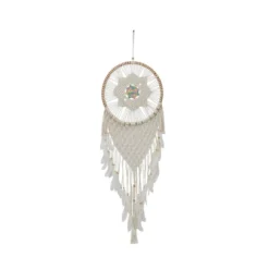 Cotton Macrame Handmade Intricately Woven Dreamcatcher Wall Decor With Beaded Fringe Tassels White - Olivia & May