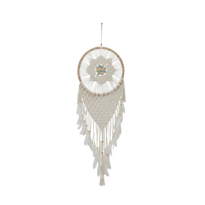 Cotton Macrame Handmade Intricately Woven Dreamcatcher Wall Decor With Beaded Fringe Tassels White - Olivia & May 3 Cotton Macrame Handmade Intricately Woven Dreamcatcher Wall Decor With Beaded Fringe Tassels White - Olivia & May