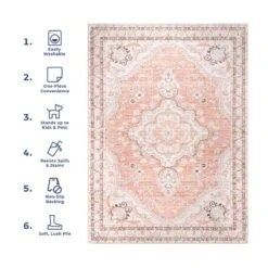 NuLOOM Tracie Machine Washable Floral Medallion Area Rug -Home Decoration Series GUEST a956912f 13a1 4345 a67e d1f27528da5f