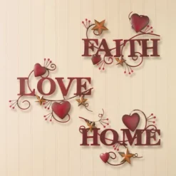 Collections Etc Metal Home, Love And Faith Wall Art 11" X 1" X 11.5"