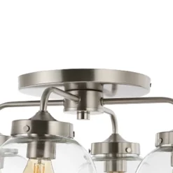 18" 4-Light Piper Farmhouse Rustic Iron/Glass LED Semi Flush Mount Nickel/Clear - JONATHAN Y -Home Decoration Series GUEST ac465f2f 7575 48f0 be7d 92b449b5e8a7
