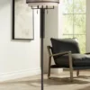 Franklin Iron Works Alamo Industrial Rustic Floor Lamp 62" Tall Bronze Metal Sheer Organza Outer Linen Fabric Inner Double Drum Shade For Living Room -Home Decoration Series GUEST af20ae12 cb32 4e02 b195 d9b749ecf96b
